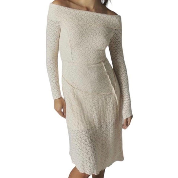 Silence + Noise Urban Outfitters Cream Lace Off Shoulder Asymmetrical Dress XS - Picture 1 of 9